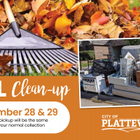 Fall Cleanup September 28 and 29 Graphic which includes a rake and leaves and a home items garbage pile Fall Cleanup September 28 and 29 Graphic which includes a rake and leaves and a home items garbage pile
