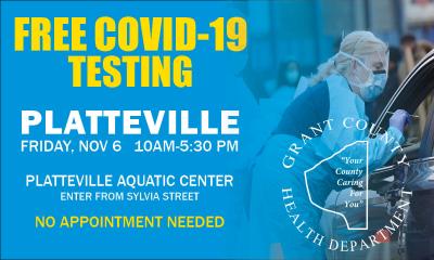 Free COVID-19 Platteville Testing Graphic