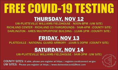 Platteville Covid-19 Testing Sites Graphic