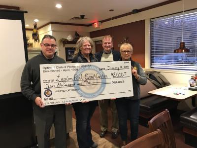 L-R Bob Hundhausen (LPEC), Sheri Engelke (LPEC President), Gene Weber (Inspiring Community), Becky Shambow (Optimist President)