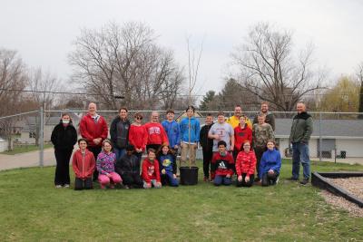 City of Platteville staff celebrating National Arbor Day at the Platteville Middle School