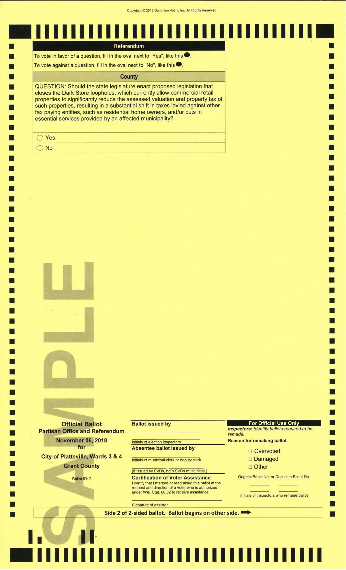 2018 General Election Ballot - Back