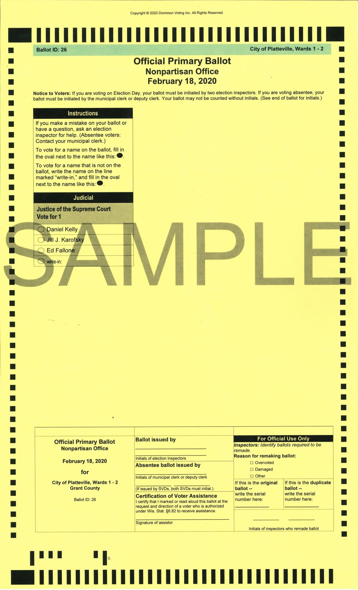 February 18, 2020 Spring Primary Sample Ballot