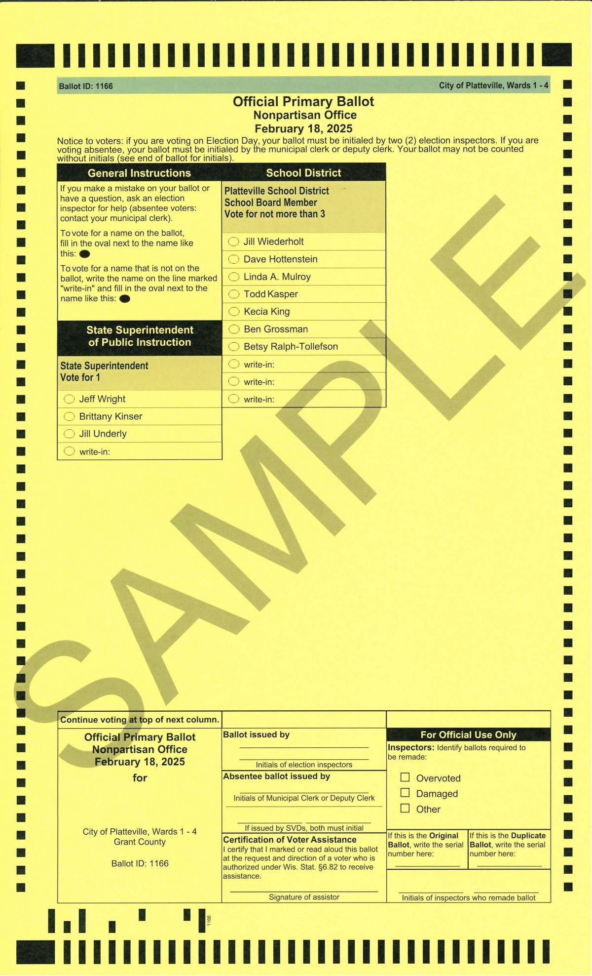 2025 Spring Primary Sample Ballot