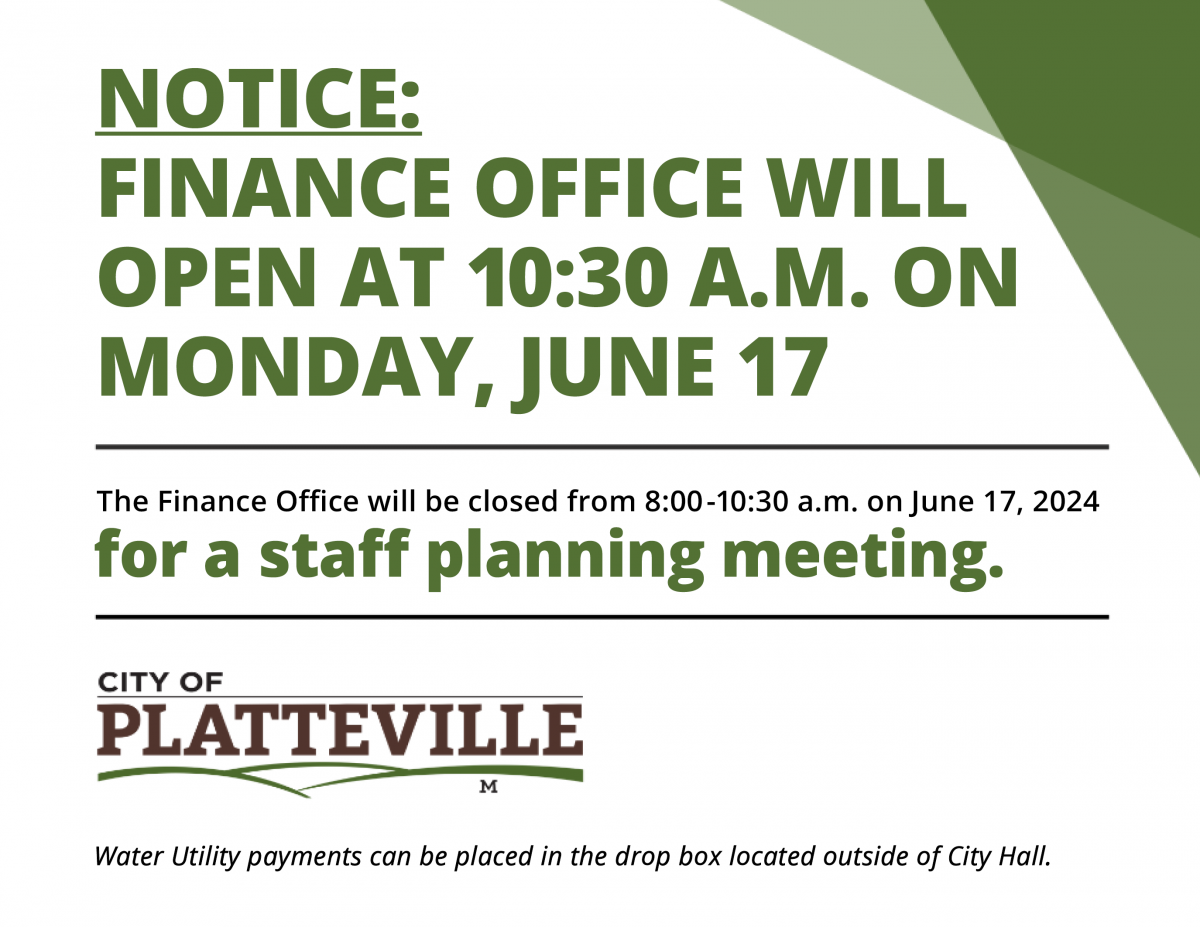 Finance Office Open at 10:30 a.m. on Monday, June 17