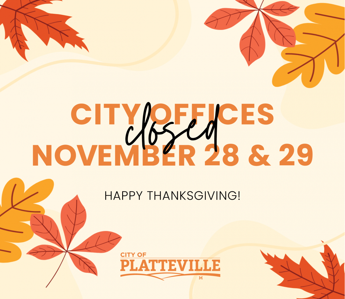 City offices closed for Thanksgiving