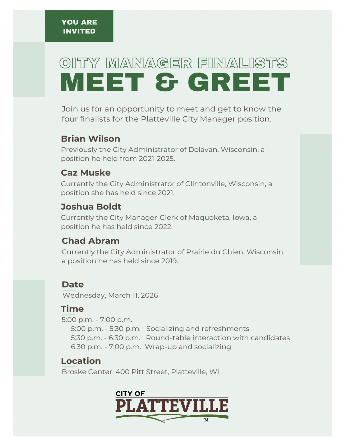 City Manager Finalists Meet & Greet