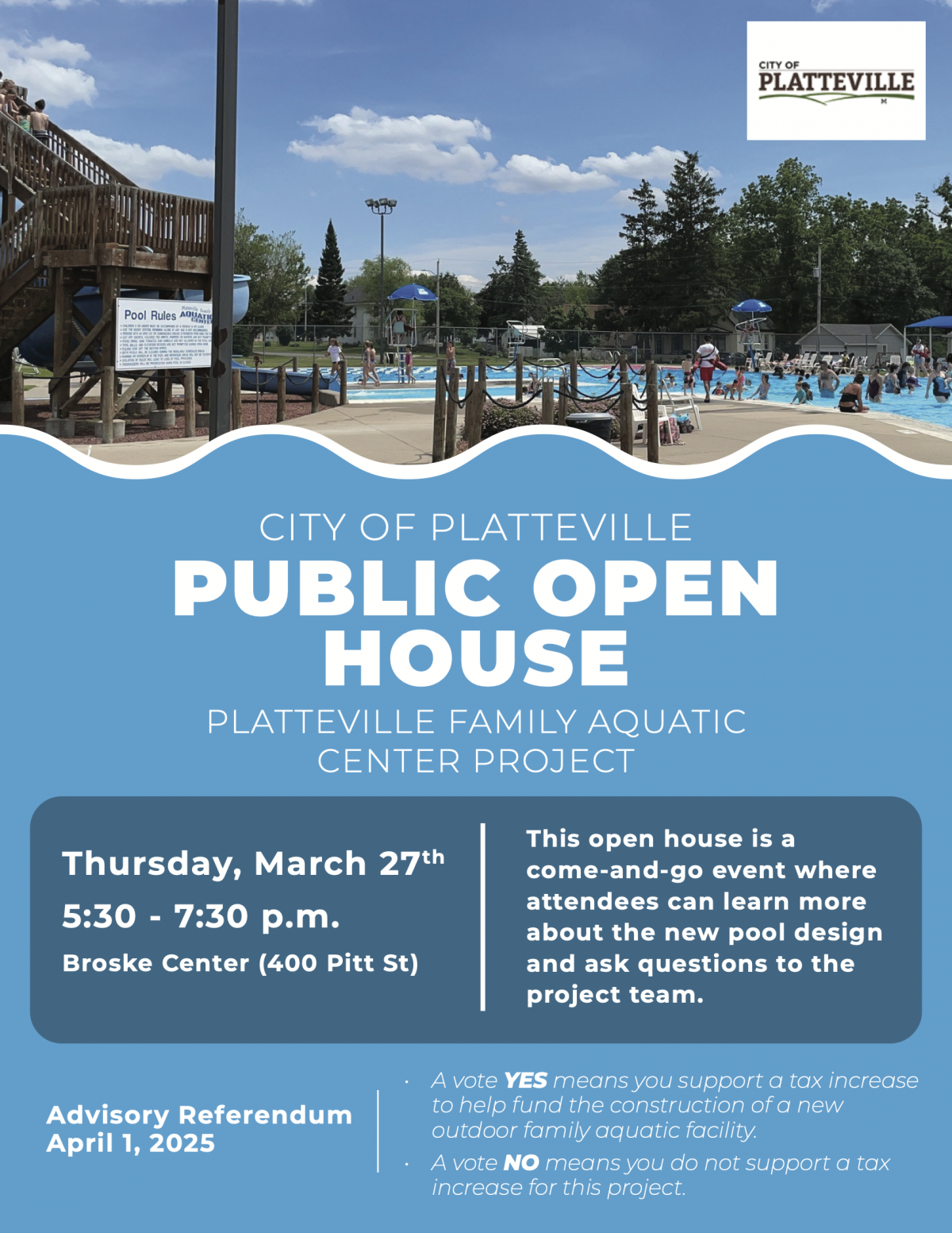 Platteville Aquatic Center Project Open House Flyer
