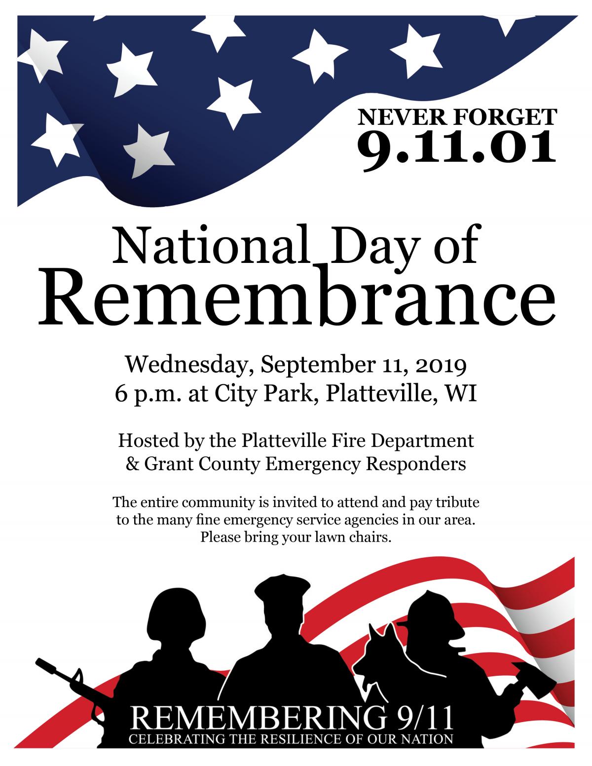 National Day of Remembrance Program to be held in City Park on