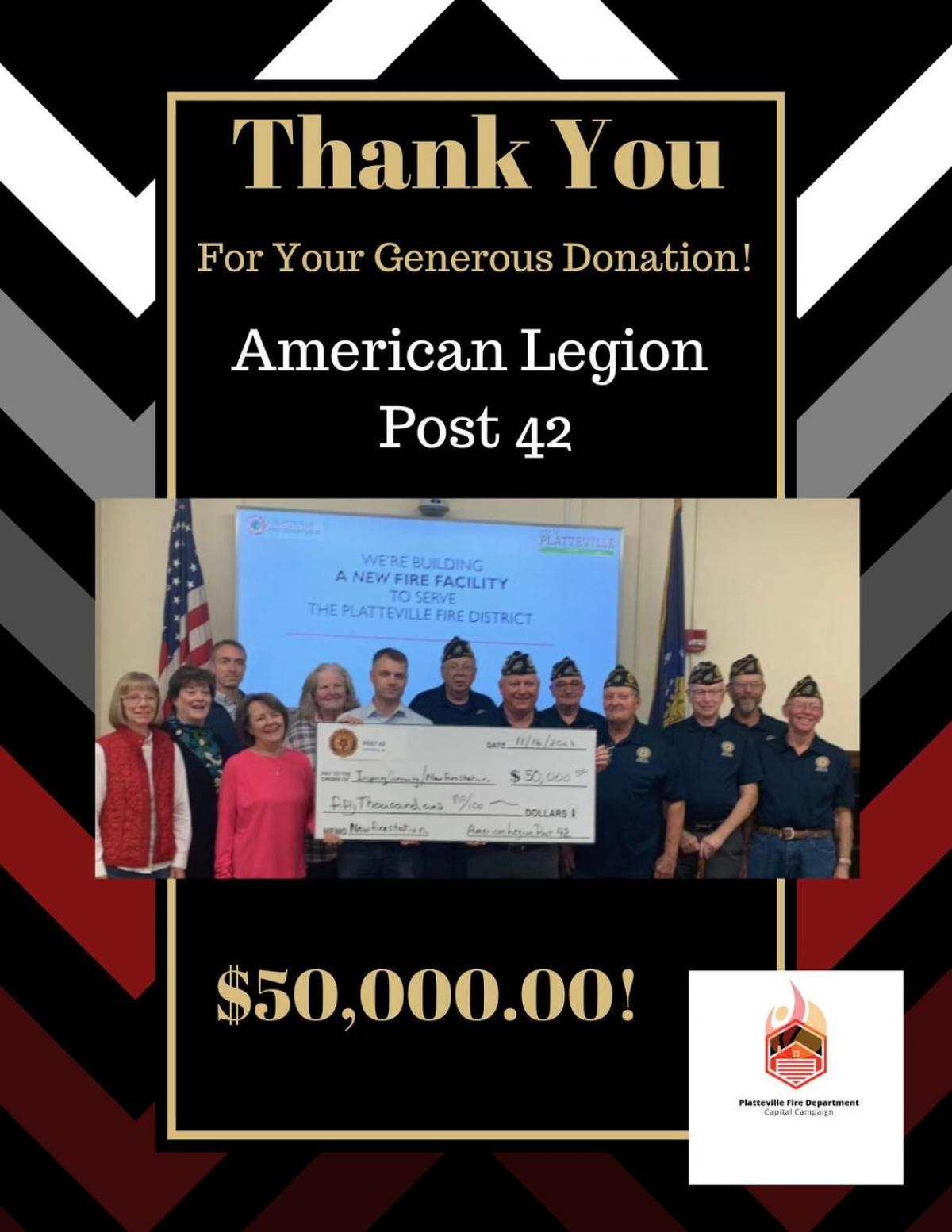 American Legion Post 42 Donation Photo