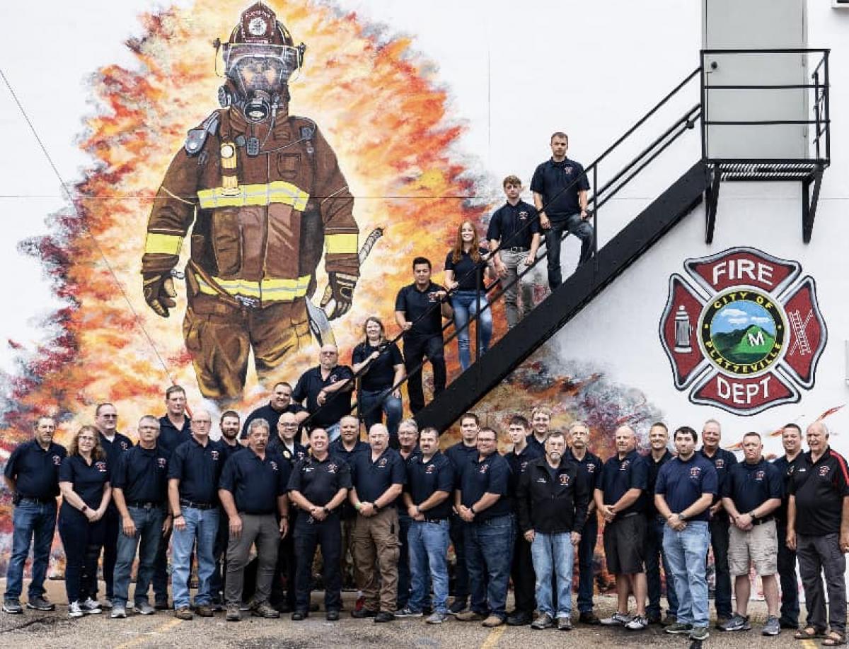 Platteville Fire Department next to Mural on Oak Street