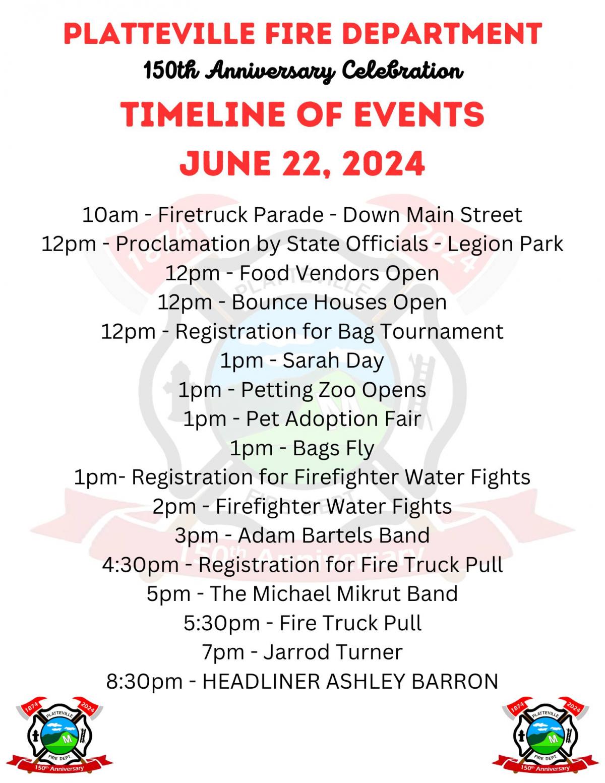 PFD 150th Celebration Schedule of Events