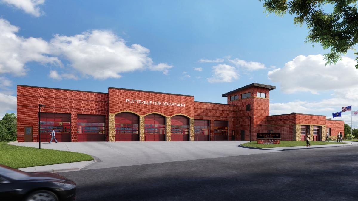  Architectural 3D rendering of the new fire facility - facing south