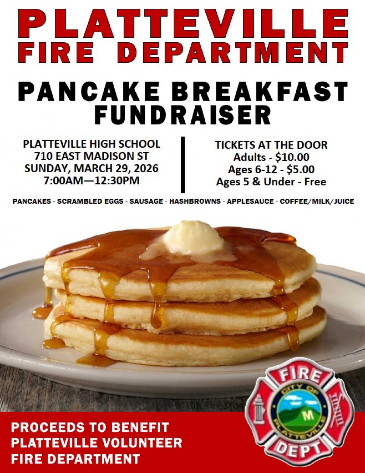 PFD Pancake Breakfast Fundraiser Flyer