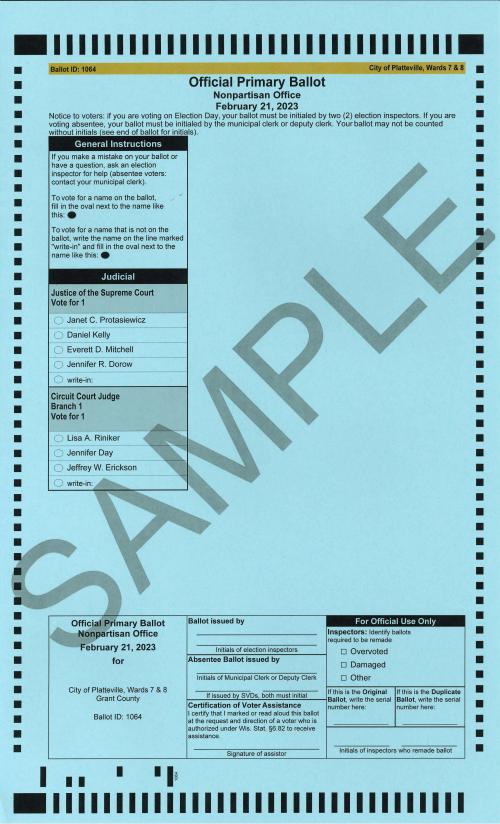 2023 Spring Primary Election Platteville Wisconsin