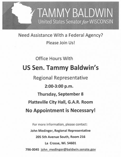 Representative From Senator Baldwin's Office at City Hall September 8th Platteville Wisconsin