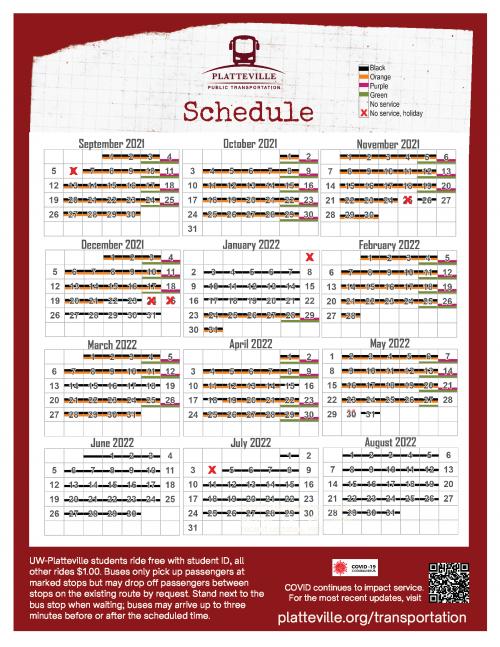 Platteville Public Bus Service - 2021-2022 Schedule | Platteville Wisconsin