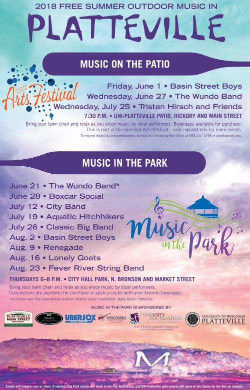 Music in the Park Cancelled for Thursday, June 21st Platteville Wisconsin